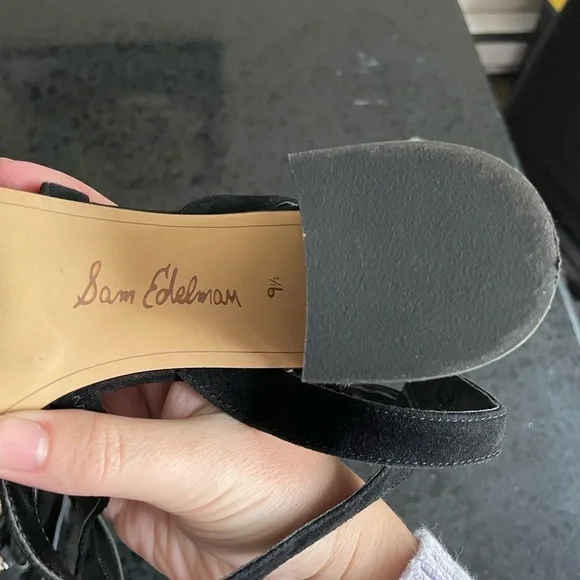 Sam Edelman Sammy Black Suede Block Heels Size 9 1/2 - Picture 7 of 8